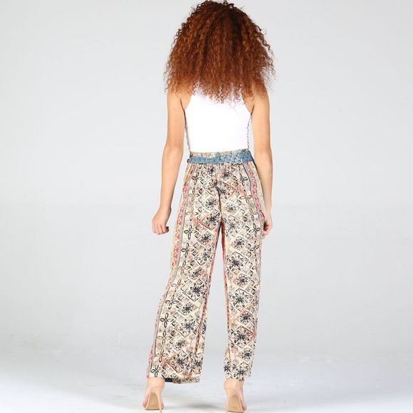 Dual Print Tie Waist Split Leg Pant - Picture 6 of 8